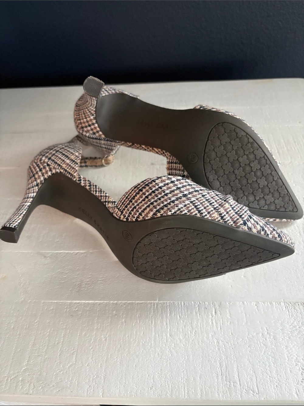 Kelly & Katie Tweed Pointed-Toe Ankle Strap Heels in Beige - Picture 2 of 5